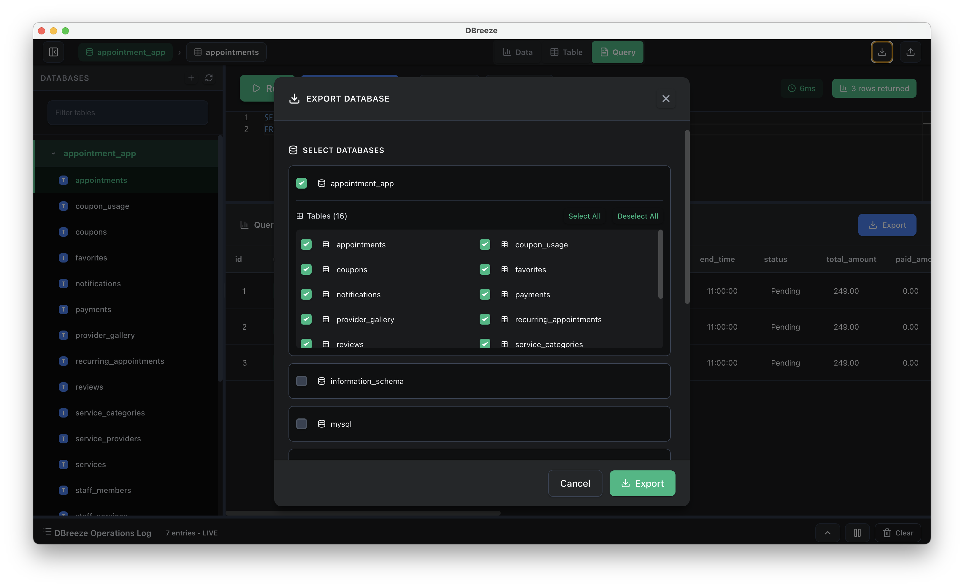 Export Database